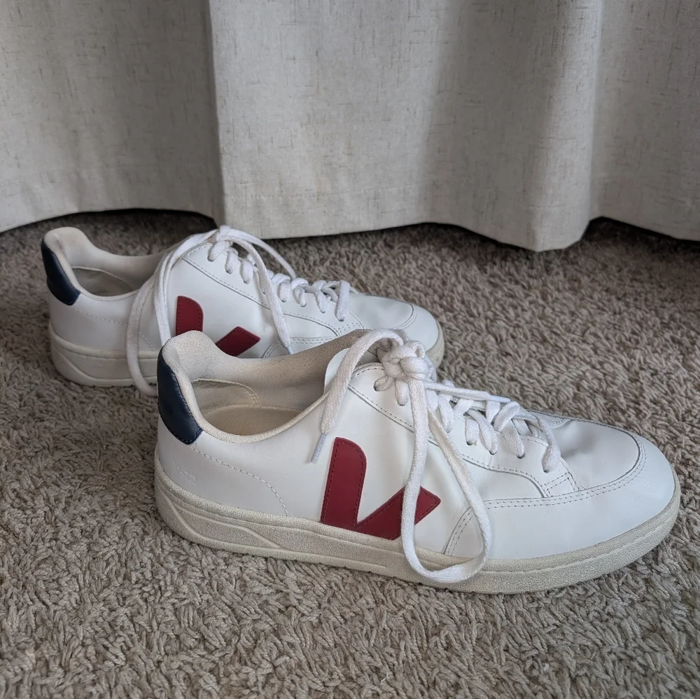 Veja V-12 Leather Men's White Sneakers Marsala Nautico Size 10.5 - Picture 3 of 10